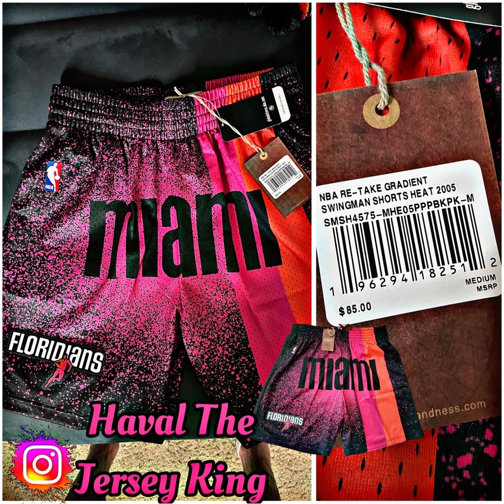 Men’s Mitchell & Ness RE-TAKE Miami Heat Floridians Black 2005 Swingman Shorts